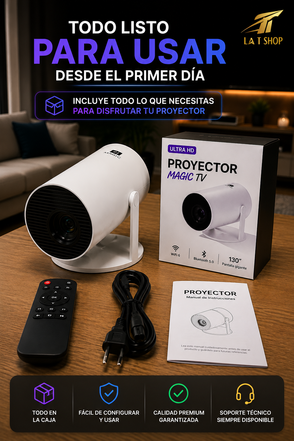 Proyector Full HD 4K | Convierte cualquier pared en un cine en casa