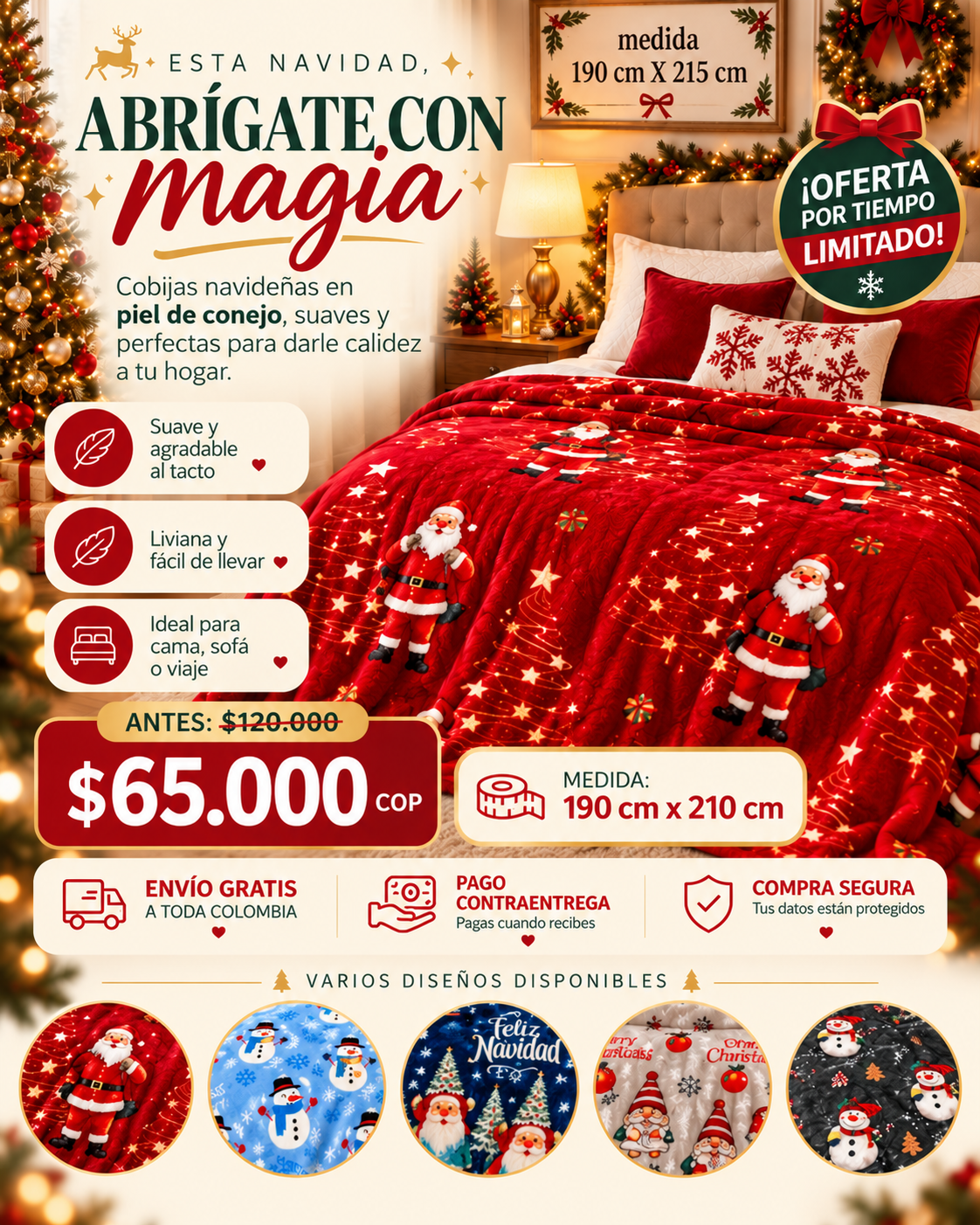 Cobija Navideña Piel de Conejo Premium