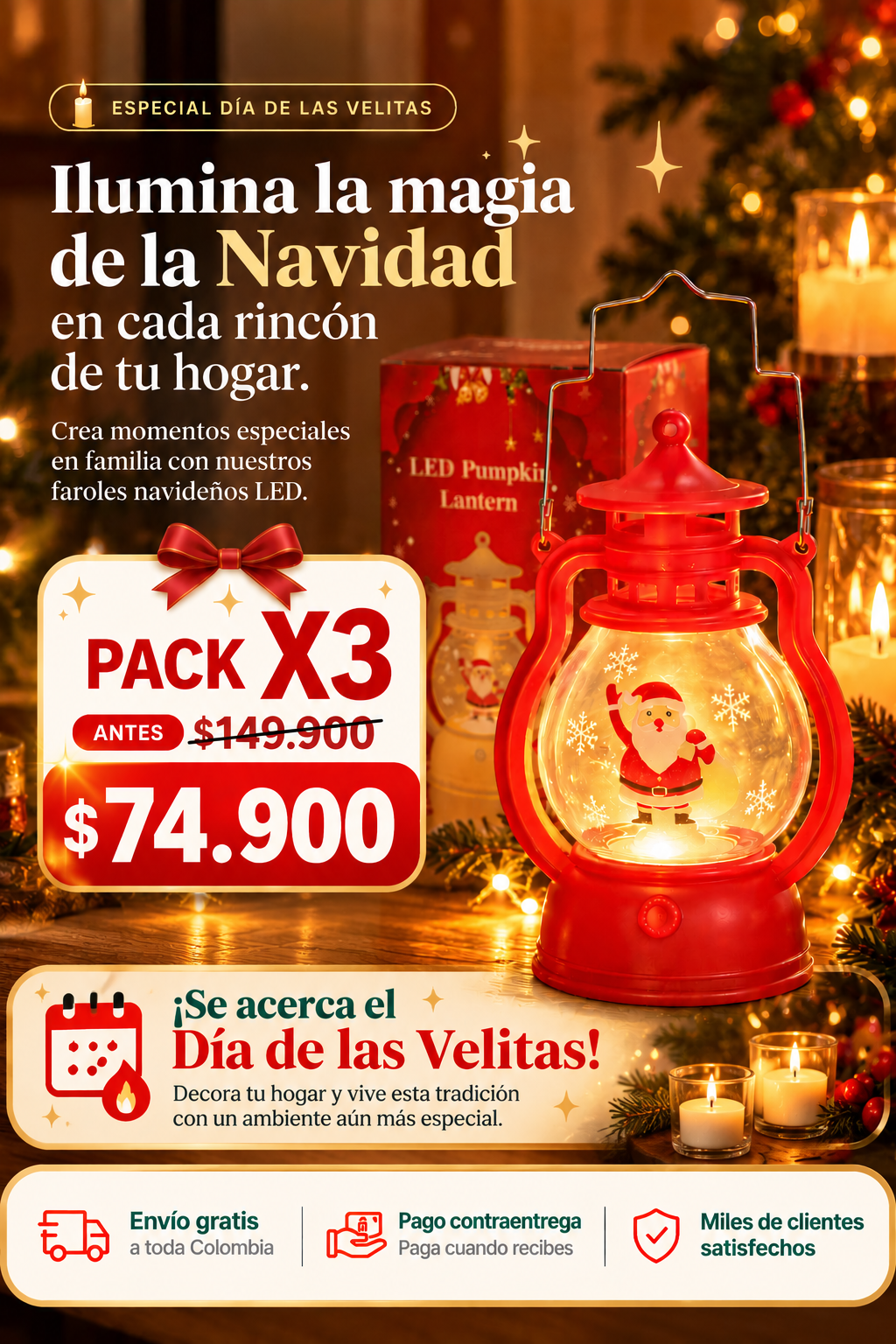 FAROLES NAVIDEÑOS PACK X3